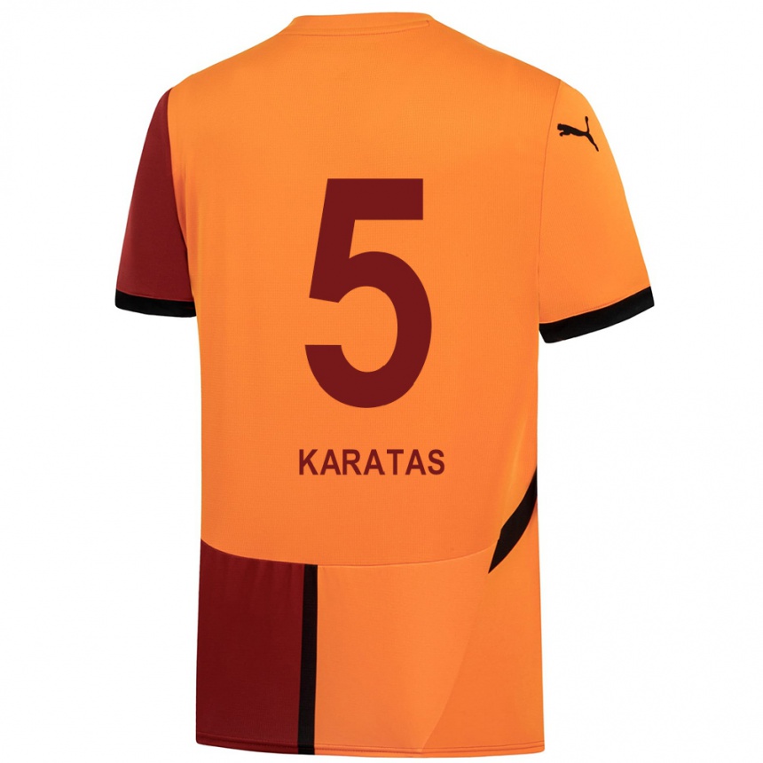 Kinder Fußball Eda Karataş #5 Gelb Rot Heimtrikot Trikot 2024/25 T-Shirt Luxemburg