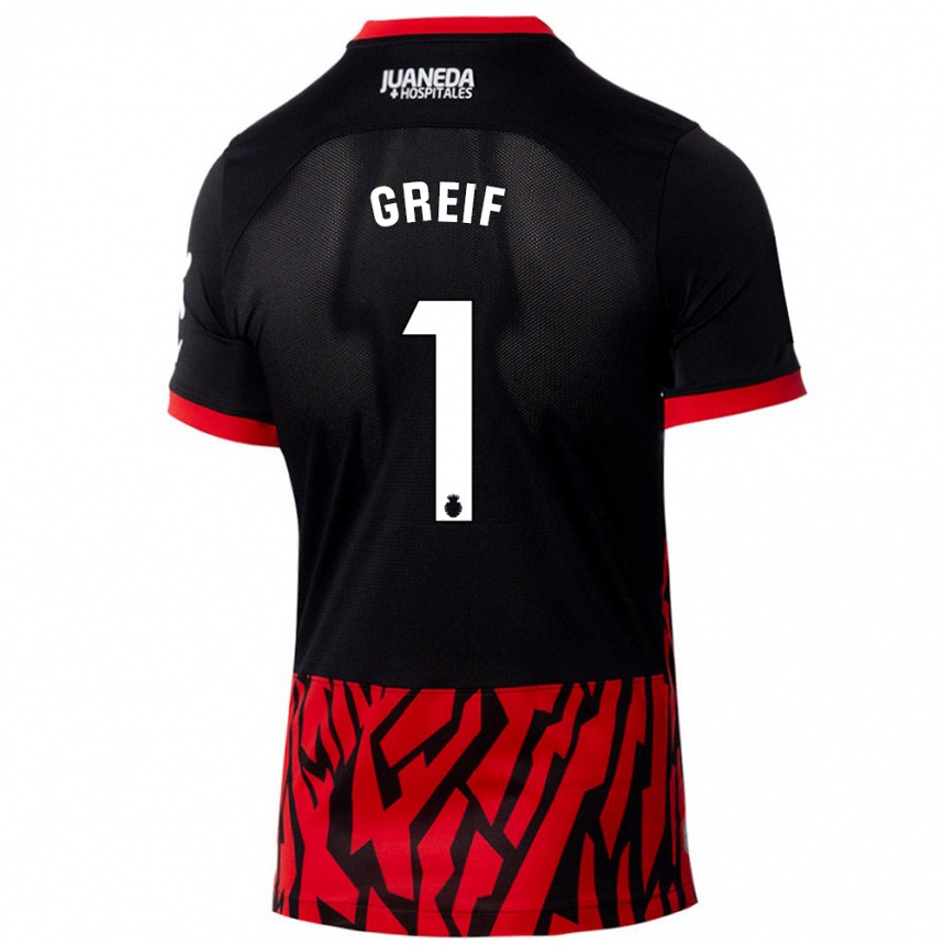 Kinder Fußball Dominik Greif #1 Schwarz Rot Heimtrikot Trikot 2024/25 T-Shirt Luxemburg