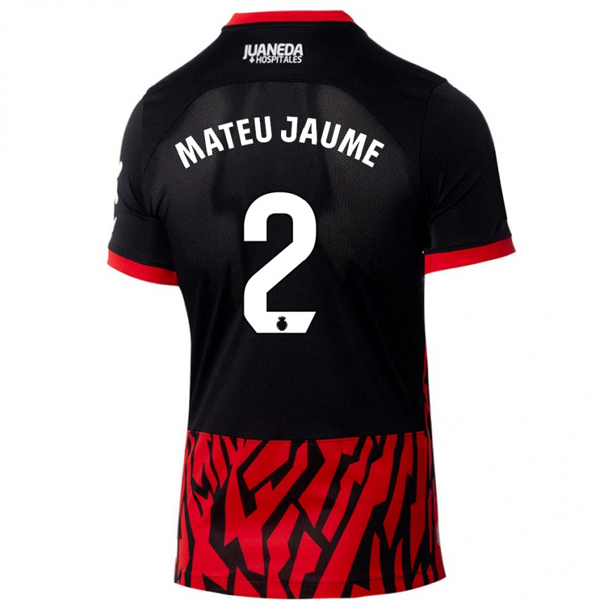 Kinder Fußball Mateu Morey Bauza #2 Schwarz Rot Heimtrikot Trikot 2024/25 T-Shirt Luxemburg