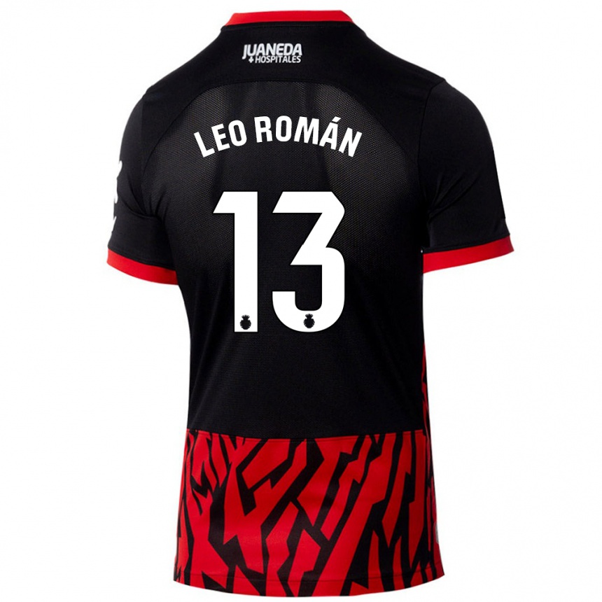 Kinder Fußball Leo Román #13 Schwarz Rot Heimtrikot Trikot 2024/25 T-Shirt Luxemburg