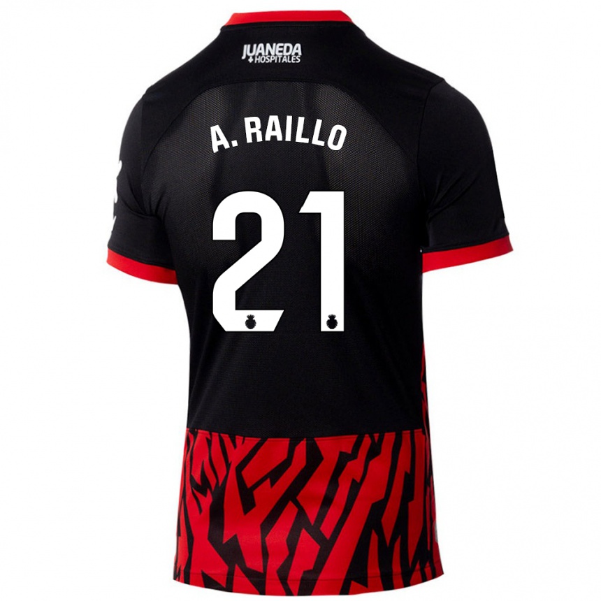 Kinder Fußball Antonio Raíllo #21 Schwarz Rot Heimtrikot Trikot 2024/25 T-Shirt Luxemburg