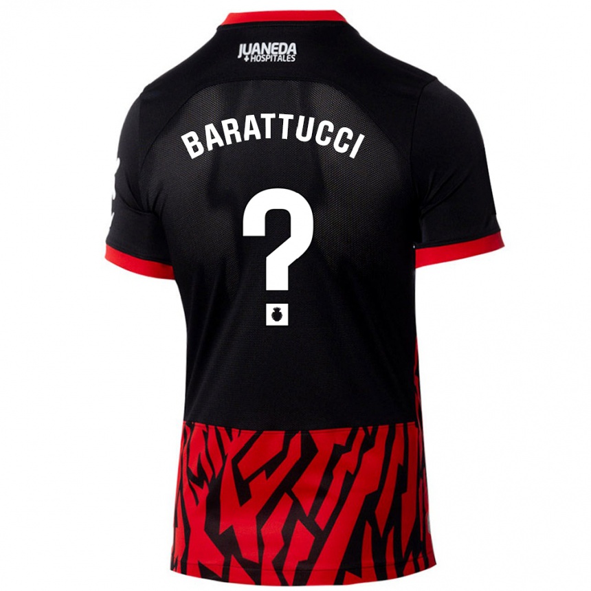 Kinder Fußball Nicolás Barattucci #0 Schwarz Rot Heimtrikot Trikot 2024/25 T-Shirt Luxemburg