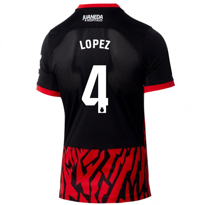 Kinder Fußball David López #4 Schwarz Rot Heimtrikot Trikot 2024/25 T-Shirt Luxemburg