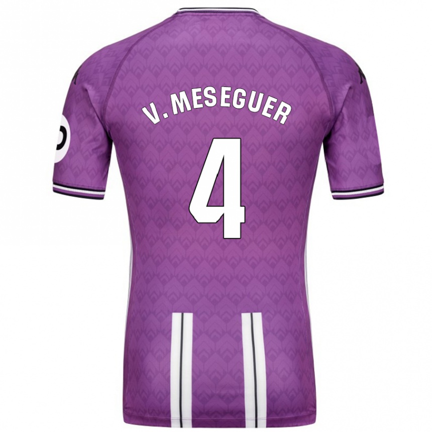 Kinder Fußball Víctor Meseguer #4 Violett Weiß Heimtrikot Trikot 2024/25 T-Shirt Luxemburg