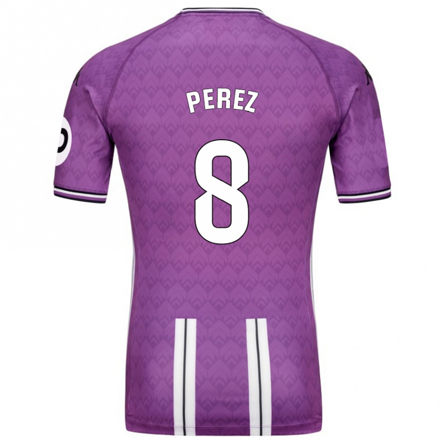 Kinder Fußball Kike Pérez #8 Violett Weiß Heimtrikot Trikot 2024/25 T-Shirt Luxemburg