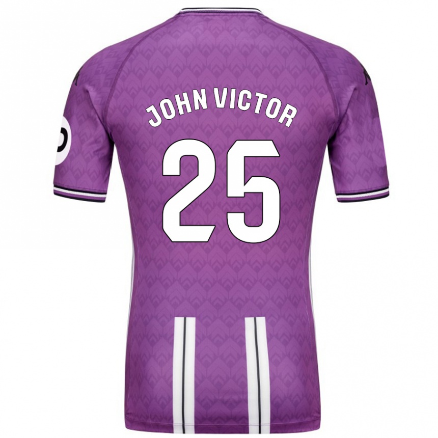 Kinder Fußball John Victor #25 Violett Weiß Heimtrikot Trikot 2024/25 T-Shirt Luxemburg