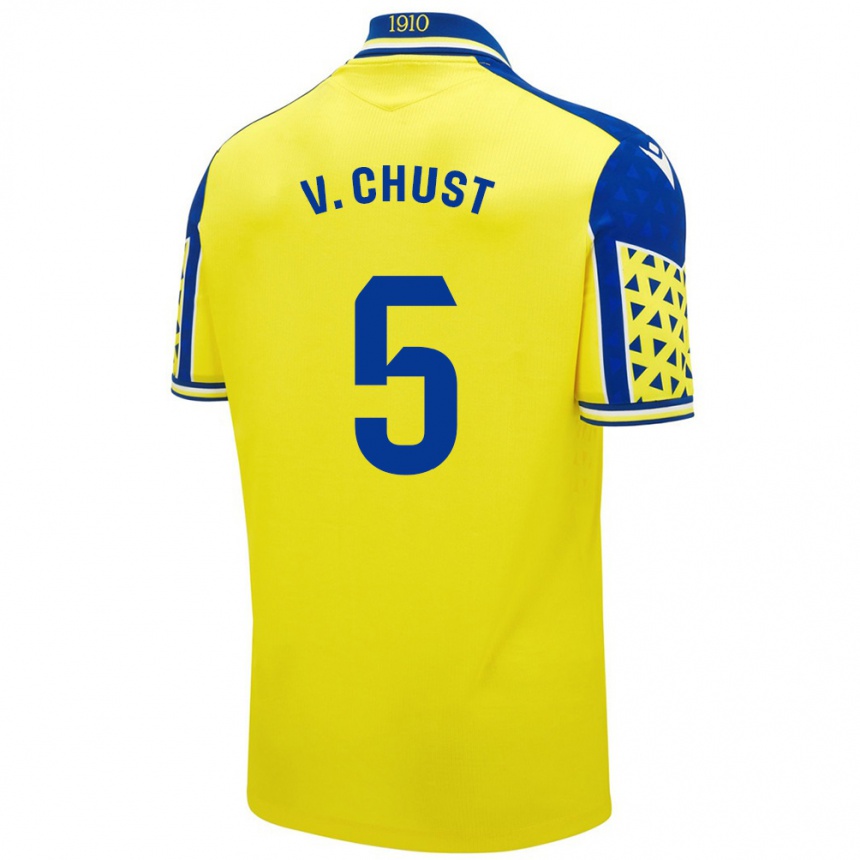 Kinder Fußball Víctor Chust #5 Gelb Blau Heimtrikot Trikot 2024/25 T-Shirt Luxemburg