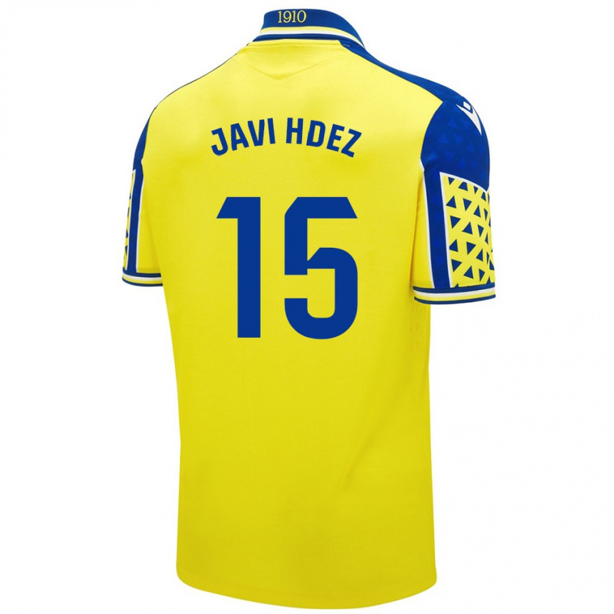 Kinder Fußball Javi Hernández #15 Gelb Blau Heimtrikot Trikot 2024/25 T-Shirt Luxemburg