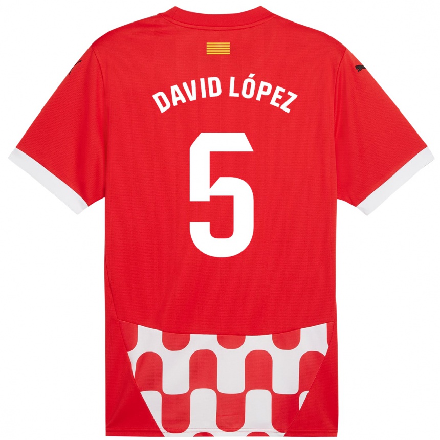 Kinder Fußball David López #5 Rot Weiß Heimtrikot Trikot 2024/25 T-Shirt Luxemburg