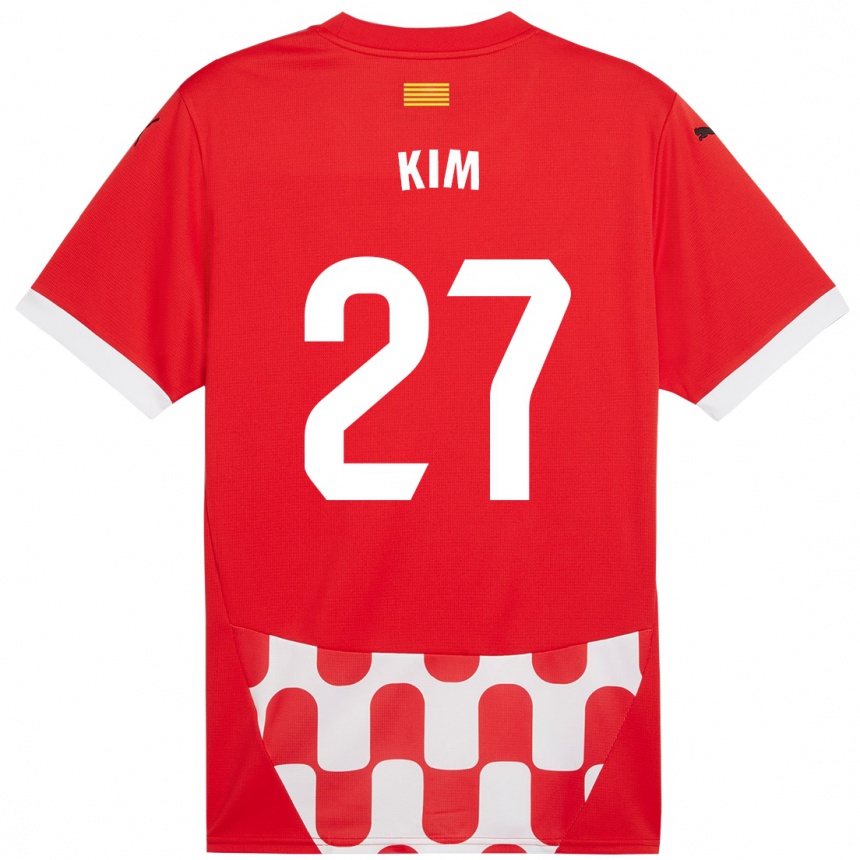 Kinder Fußball Min-Su Kim #27 Rot Weiß Heimtrikot Trikot 2024/25 T-Shirt Luxemburg