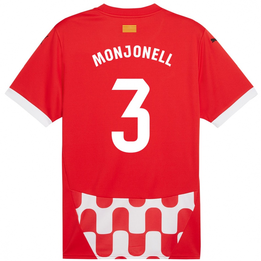 Kinder Fußball Eric Monjonell #3 Rot Weiß Heimtrikot Trikot 2024/25 T-Shirt Luxemburg