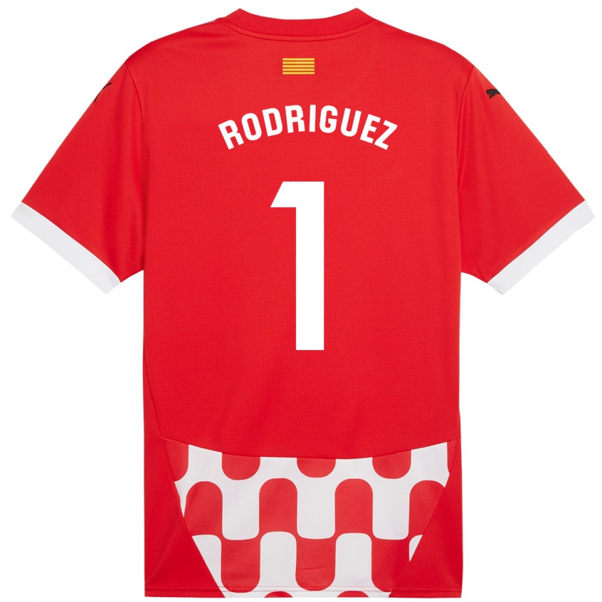 Kinder Fußball Maria Rodríguez #1 Rot Weiß Heimtrikot Trikot 2024/25 T-Shirt Luxemburg