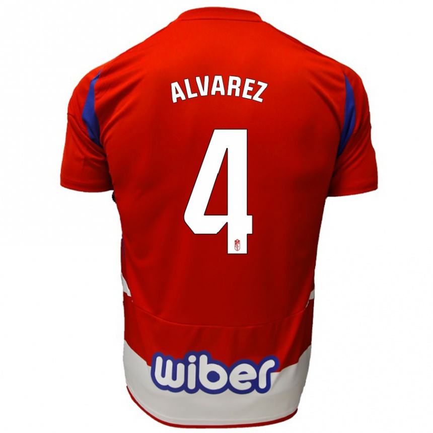 Kinder Fußball Isabel Álvarez #4 Rot Weiß Blau Heimtrikot Trikot 2024/25 T-Shirt Luxemburg