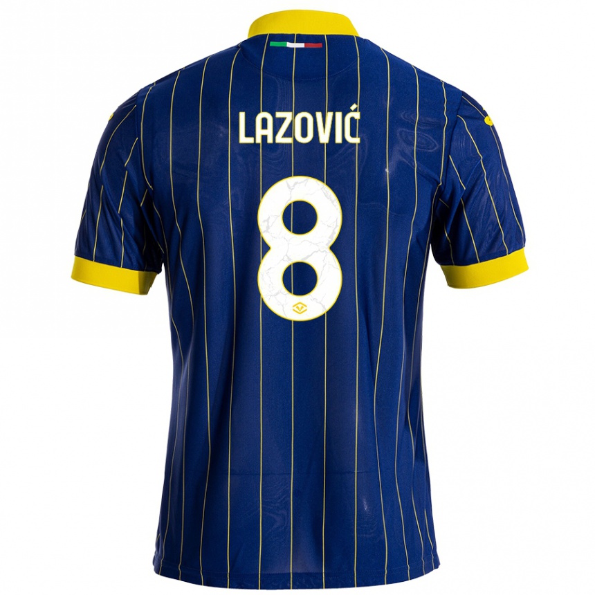 Kinder Fußball Darko Lazović #8 Blau Gelb Heimtrikot Trikot 2024/25 T-Shirt Luxemburg