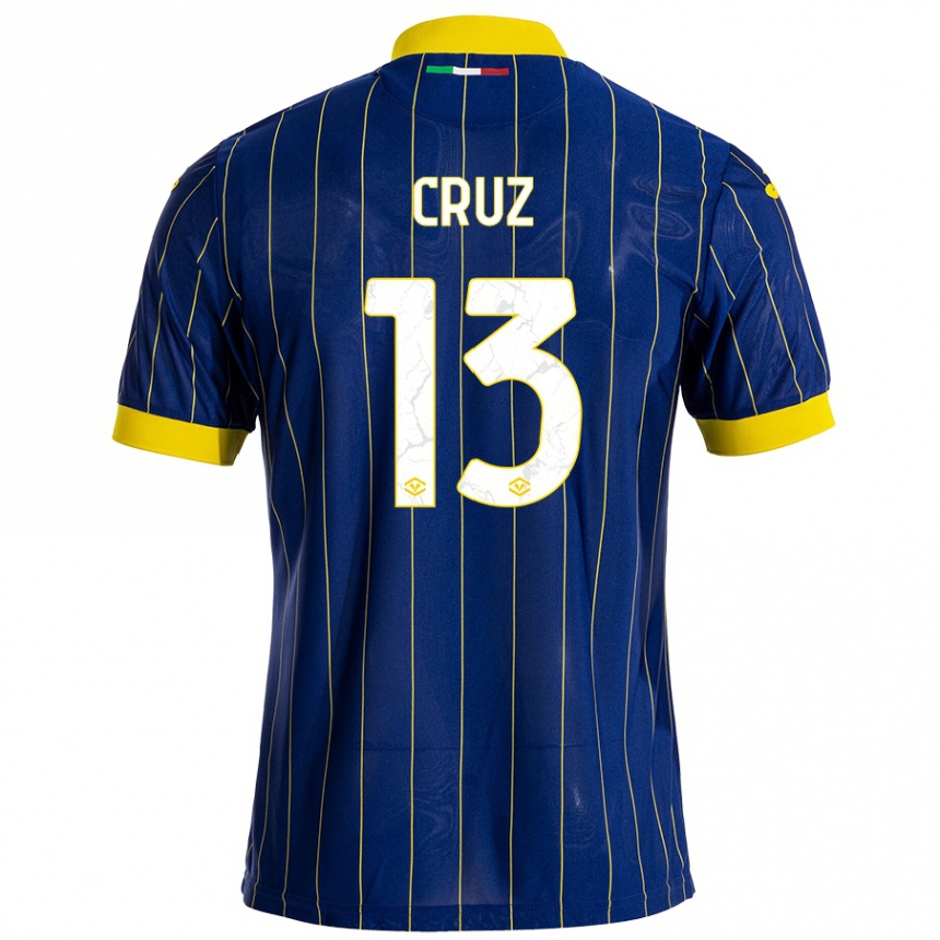 Kinder Fußball Juan Manuel Cruz #13 Blau Gelb Heimtrikot Trikot 2024/25 T-Shirt Luxemburg