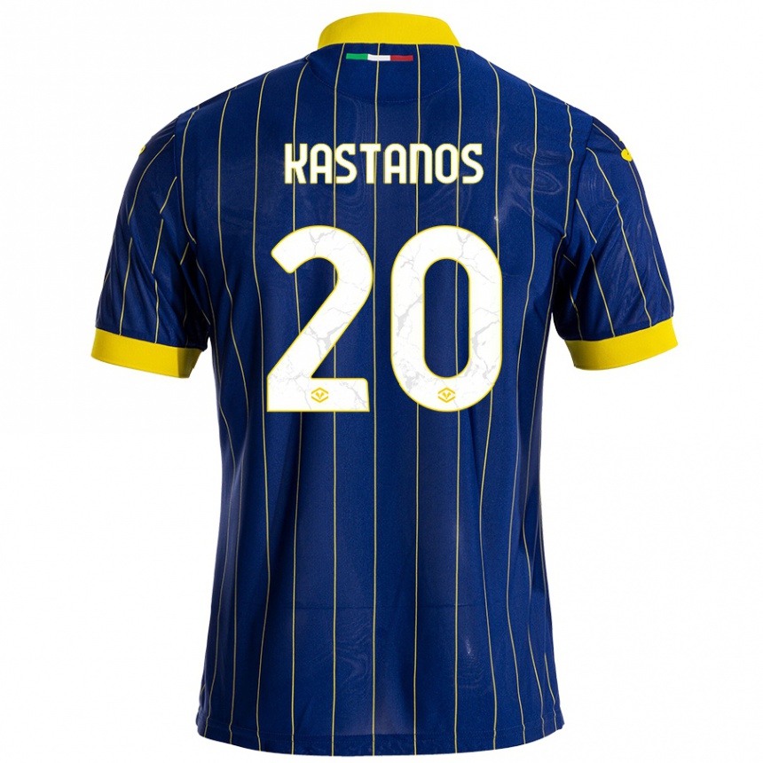 Kinder Fußball Grigoris Kastanos #20 Blau Gelb Heimtrikot Trikot 2024/25 T-Shirt Luxemburg