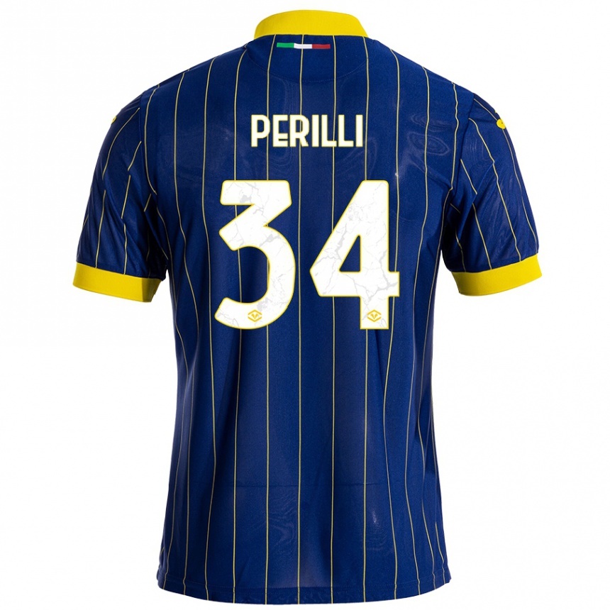 Kinder Fußball Simone Perilli #34 Blau Gelb Heimtrikot Trikot 2024/25 T-Shirt Luxemburg