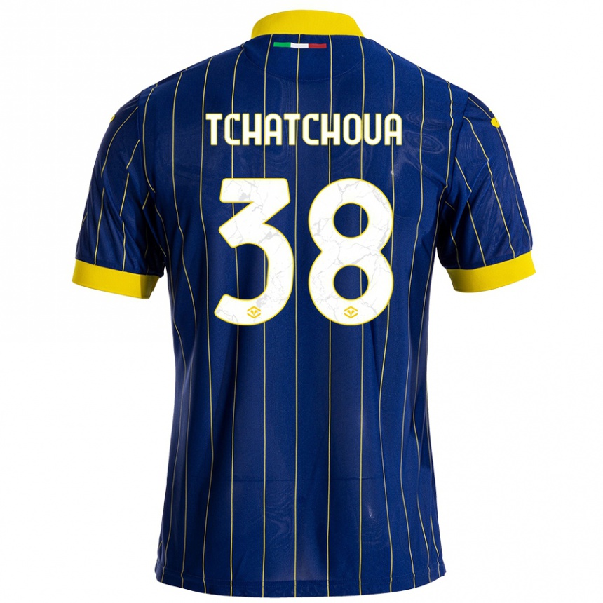 Kinder Fußball Jackson Tchatchoua #38 Blau Gelb Heimtrikot Trikot 2024/25 T-Shirt Luxemburg