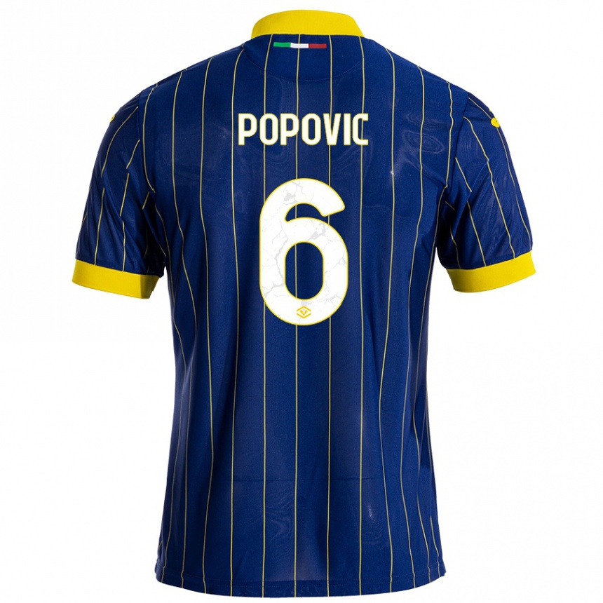 Kinder Fußball Andrej Popovic #6 Blau Gelb Heimtrikot Trikot 2024/25 T-Shirt Luxemburg