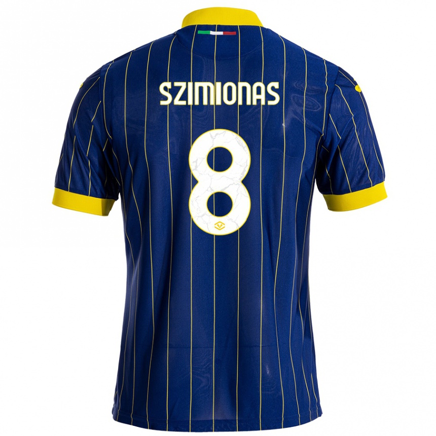 Kinder Fußball Luca Szimionas #8 Blau Gelb Heimtrikot Trikot 2024/25 T-Shirt Luxemburg