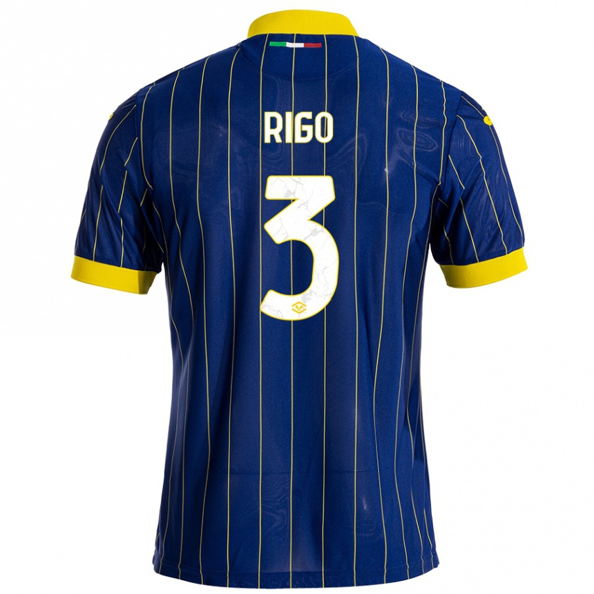 Kinder Fußball Mattia Rigo #3 Blau Gelb Heimtrikot Trikot 2024/25 T-Shirt Luxemburg