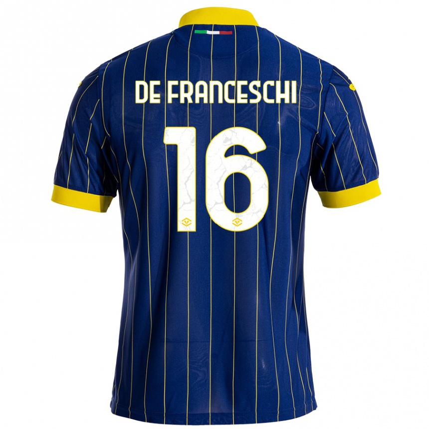 Kinder Fußball Edoardo De Franceschi #16 Blau Gelb Heimtrikot Trikot 2024/25 T-Shirt Luxemburg