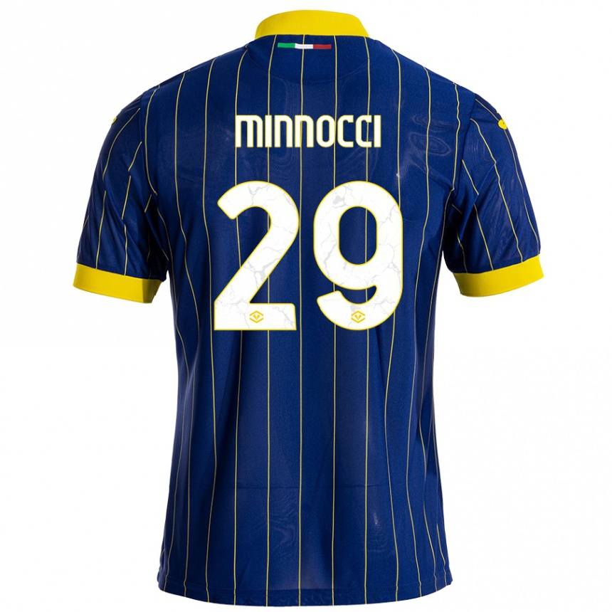 Kinder Fußball Valerio Minnocci #29 Blau Gelb Heimtrikot Trikot 2024/25 T-Shirt Luxemburg