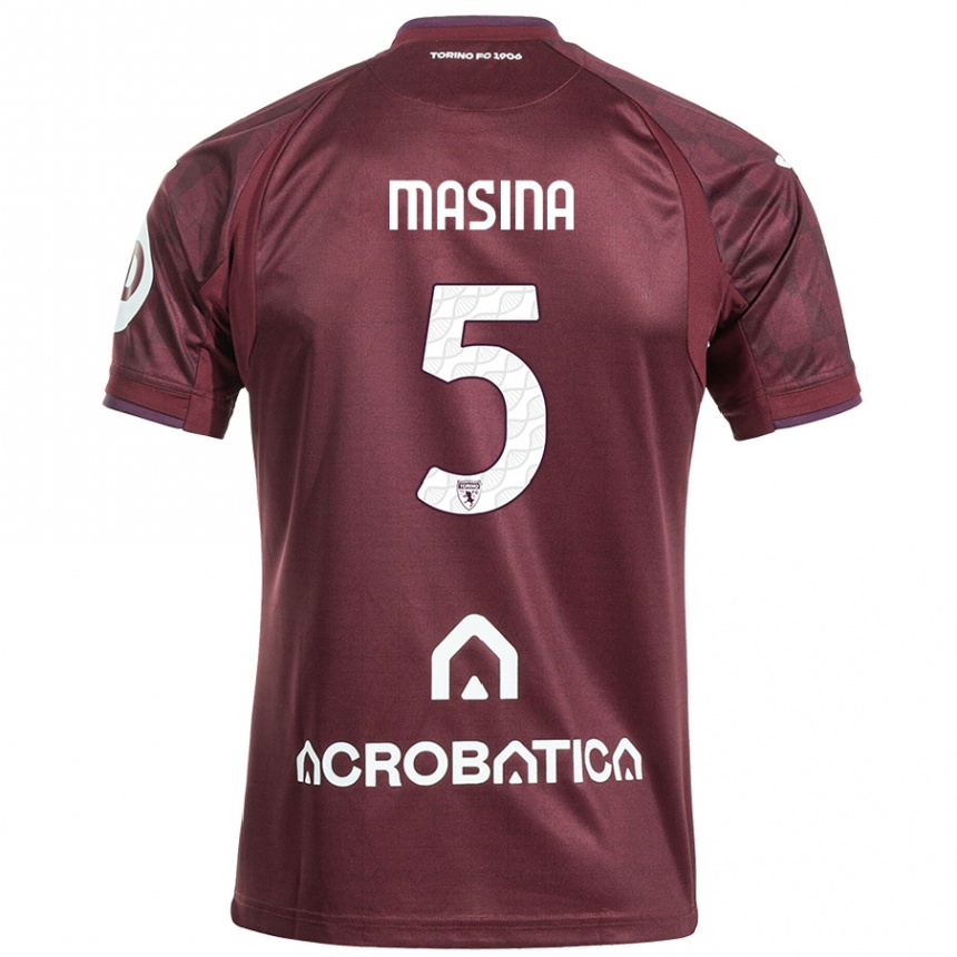 Kinder Fußball Adam Masina #5 Kastanienbraun Weiß Heimtrikot Trikot 2024/25 T-Shirt Luxemburg