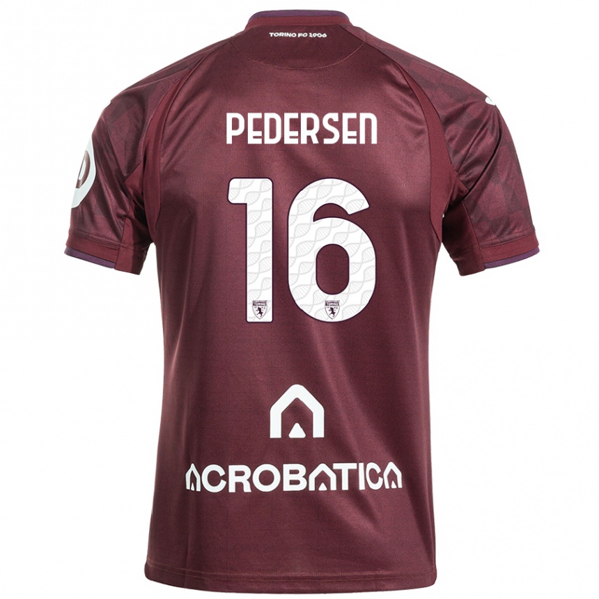 Kinder Fußball Marcus Pedersen #16 Kastanienbraun Weiß Heimtrikot Trikot 2024/25 T-Shirt Luxemburg