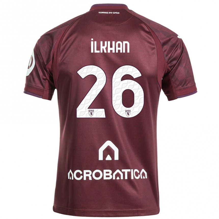 Kinder Fußball Emirhan İlkhan #26 Kastanienbraun Weiß Heimtrikot Trikot 2024/25 T-Shirt Luxemburg