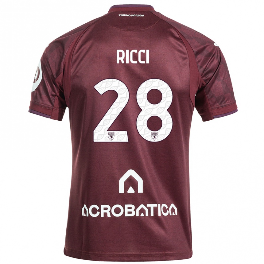 Kinder Fußball Samuele Ricci #28 Kastanienbraun Weiß Heimtrikot Trikot 2024/25 T-Shirt Luxemburg