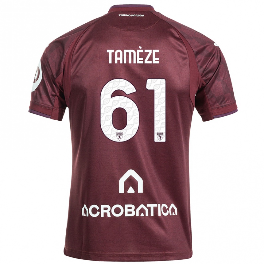 Kinder Fußball Adrien Tamèze #61 Kastanienbraun Weiß Heimtrikot Trikot 2024/25 T-Shirt Luxemburg