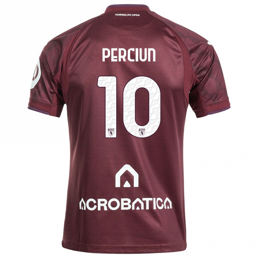 Kinder Fußball Sergiu Perciun #10 Kastanienbraun Weiß Heimtrikot Trikot 2024/25 T-Shirt Luxemburg