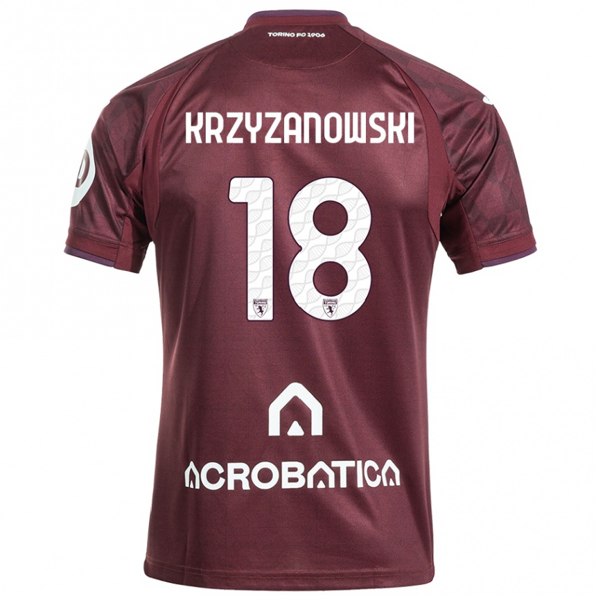 Kinder Fußball Jakub Krzyzanowski #18 Kastanienbraun Weiß Heimtrikot Trikot 2024/25 T-Shirt Luxemburg