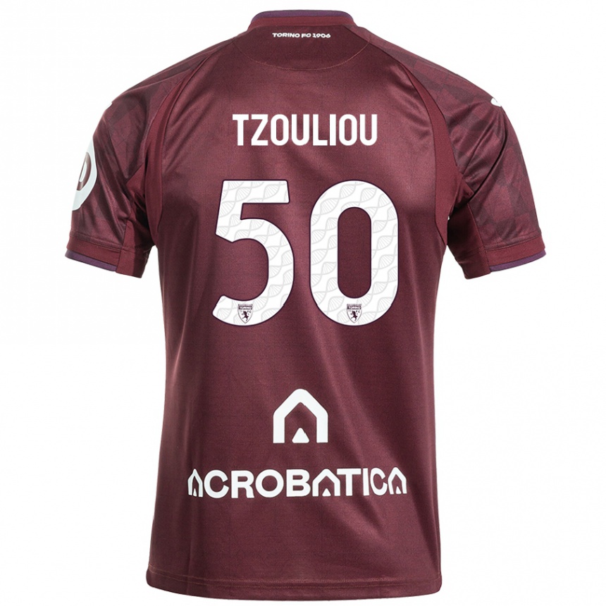 Kinder Fußball Dimitrianos Tzouliou #50 Kastanienbraun Weiß Heimtrikot Trikot 2024/25 T-Shirt Luxemburg