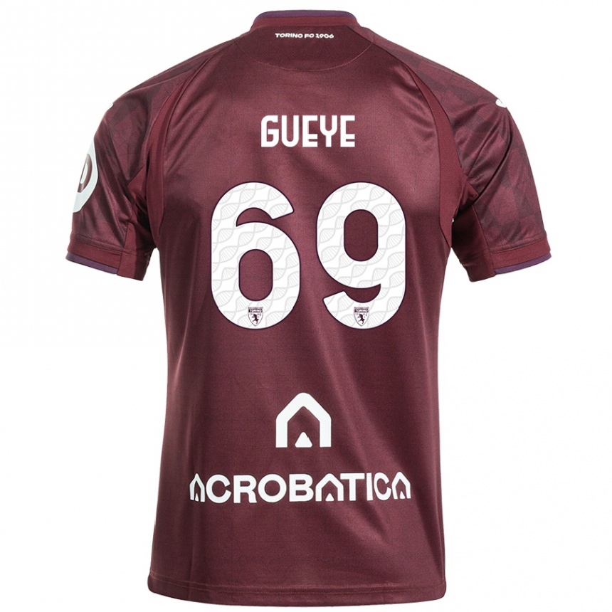 Kinder Fußball Ousmane Gueye #69 Kastanienbraun Weiß Heimtrikot Trikot 2024/25 T-Shirt Luxemburg