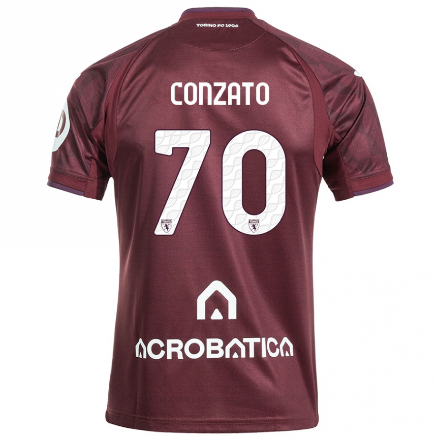 Kinder Fußball Filippo Conzato #70 Kastanienbraun Weiß Heimtrikot Trikot 2024/25 T-Shirt Luxemburg