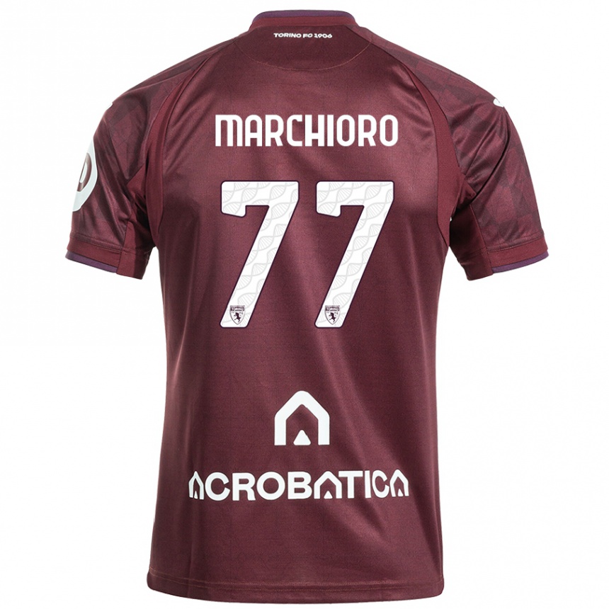 Kinder Fußball Raffaele Marchioro #77 Kastanienbraun Weiß Heimtrikot Trikot 2024/25 T-Shirt Luxemburg