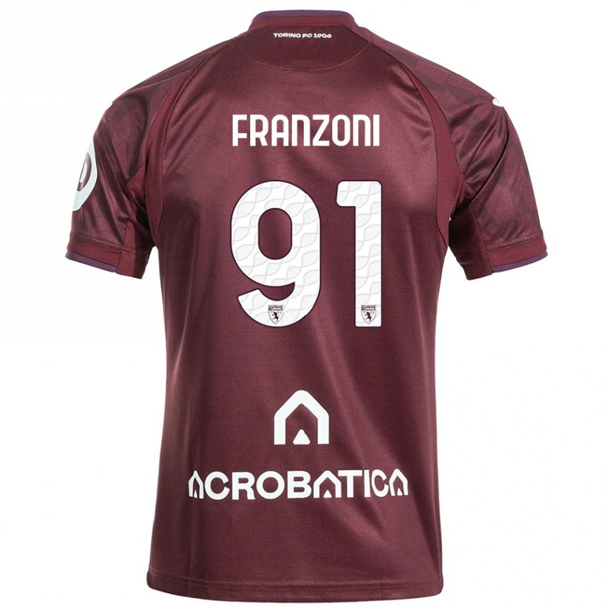 Kinder Fußball Nicolò Franzoni #91 Kastanienbraun Weiß Heimtrikot Trikot 2024/25 T-Shirt Luxemburg