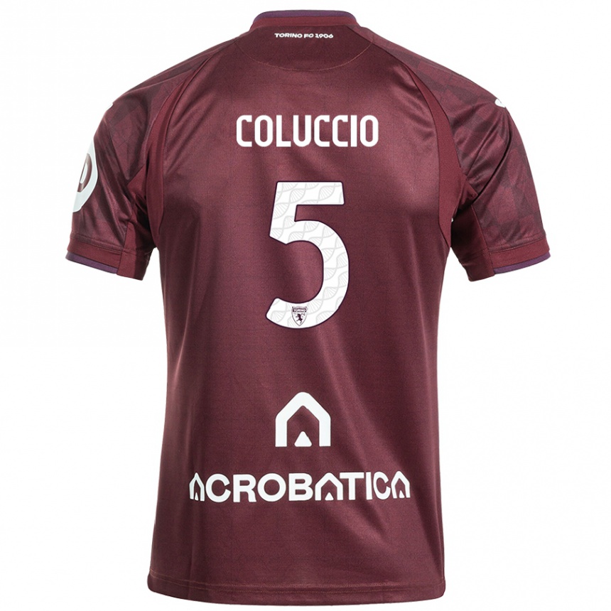 Kinder Fußball Francesca Coluccio #5 Kastanienbraun Weiß Heimtrikot Trikot 2024/25 T-Shirt Luxemburg