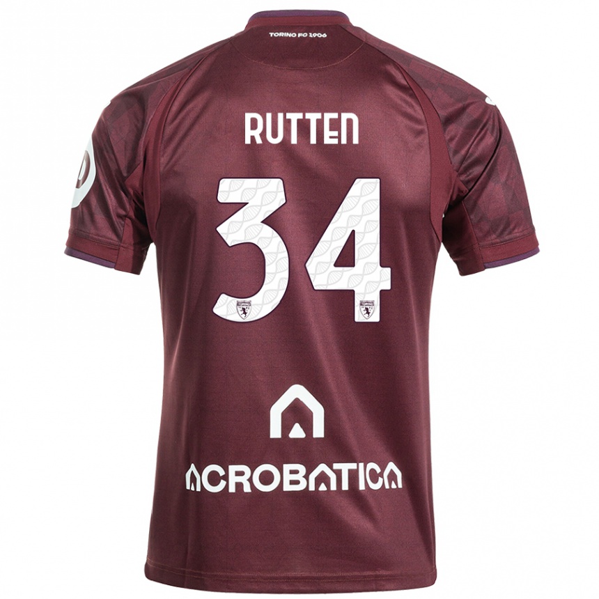 Kinder Fußball Jill Rutten #34 Kastanienbraun Weiß Heimtrikot Trikot 2024/25 T-Shirt Luxemburg