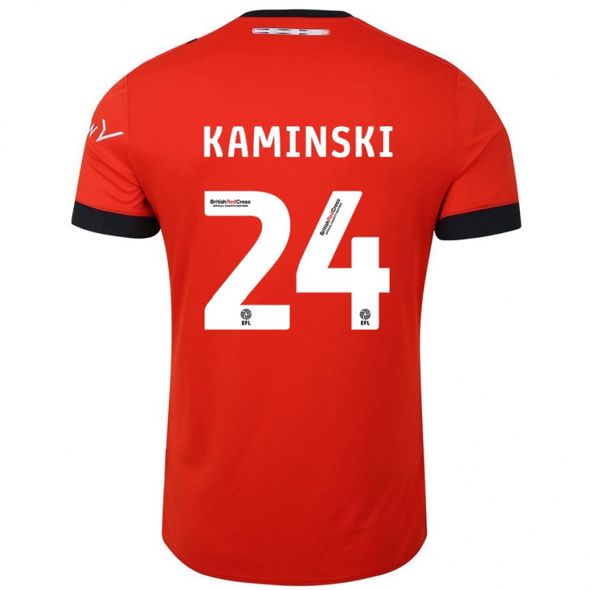 Kinder Fußball Thomas Kaminski #24 Orange Schwarz Heimtrikot Trikot 2024/25 T-Shirt Luxemburg