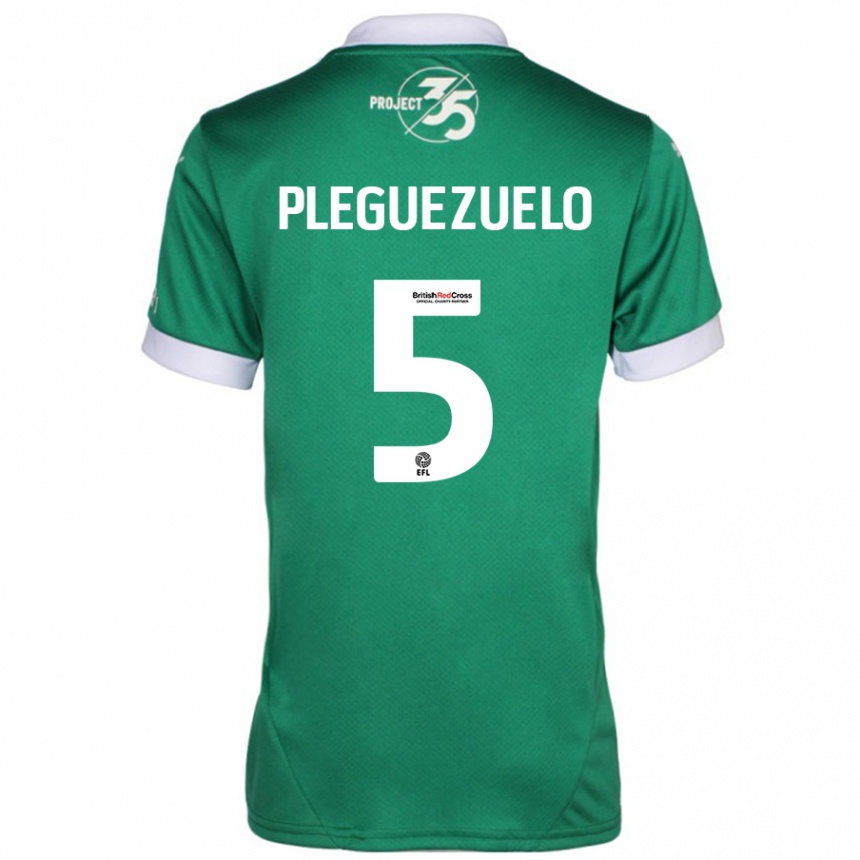 Kinder Fußball Julio Pleguezuelo #5 Grün Weiß Heimtrikot Trikot 2024/25 T-Shirt Luxemburg