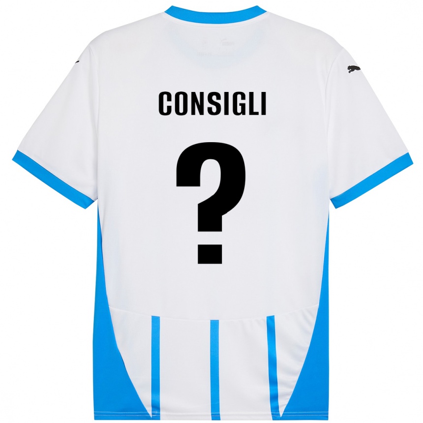 Kinder Fußball Andrea Consigli #0 Weiß Blau Auswärtstrikot Trikot 2024/25 T-Shirt Luxemburg