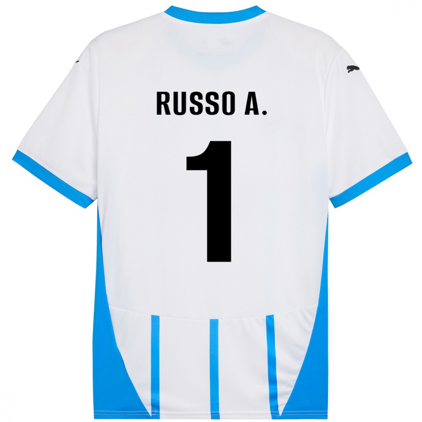 Kinder Fußball Alessandro Russo #1 Weiß Blau Auswärtstrikot Trikot 2024/25 T-Shirt Luxemburg