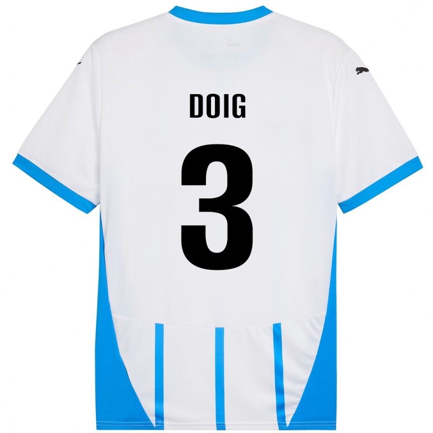 Kinder Fußball Josh Doig #3 Weiß Blau Auswärtstrikot Trikot 2024/25 T-Shirt Luxemburg