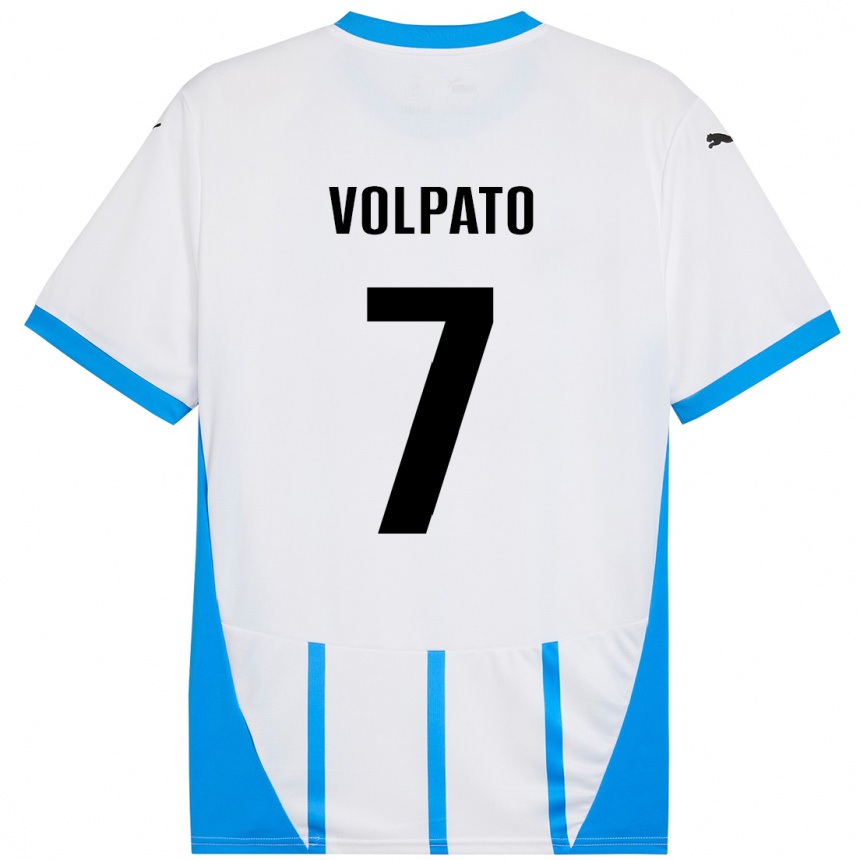 Kinder Fußball Cristian Volpato #7 Weiß Blau Auswärtstrikot Trikot 2024/25 T-Shirt Luxemburg