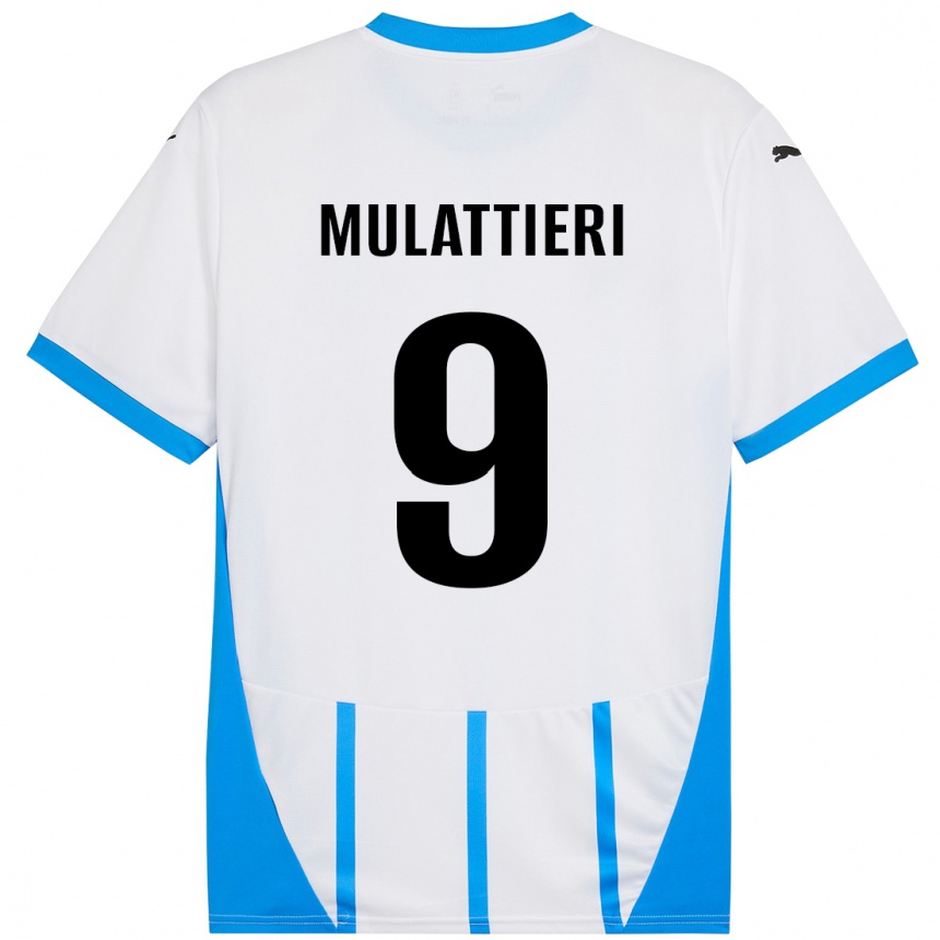 Kinder Fußball Samuele Mulattieri #9 Weiß Blau Auswärtstrikot Trikot 2024/25 T-Shirt Luxemburg