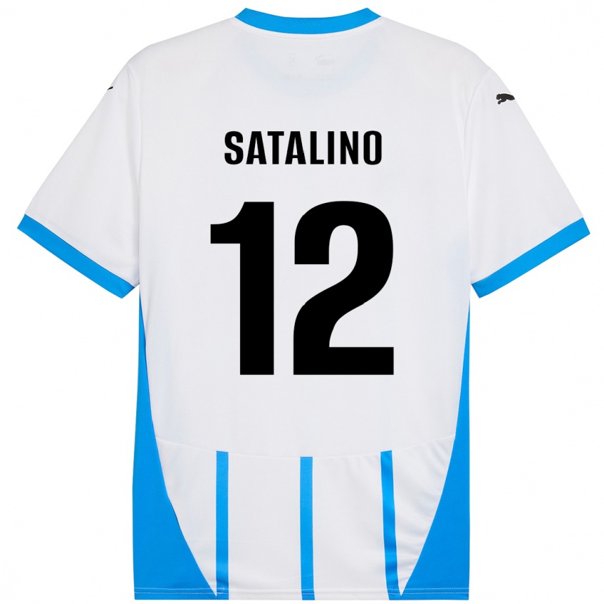 Kinder Fußball Giacomo Satalino #12 Weiß Blau Auswärtstrikot Trikot 2024/25 T-Shirt Luxemburg