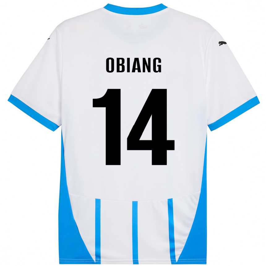 Kinder Fußball Pedro Obiang #14 Weiß Blau Auswärtstrikot Trikot 2024/25 T-Shirt Luxemburg